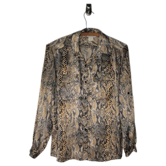 Marshall-Rousso snakeskin top women's long sleeve button front pleats LG vtg 80s - Picture 1 of 16